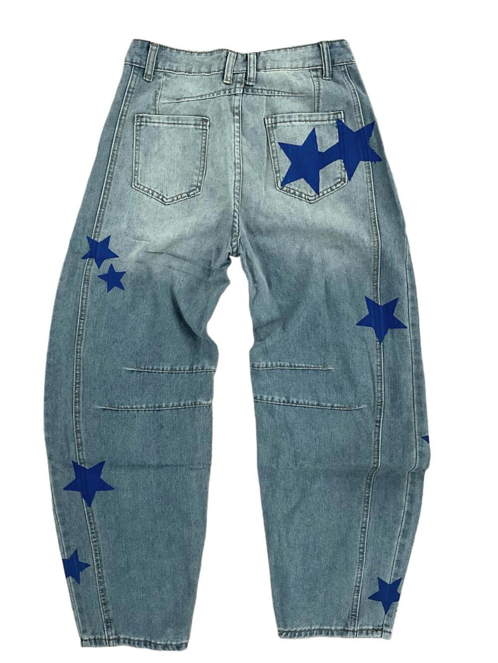 NWT BARREL Y2K SZ M Streetwear High Rise Slouchy Ankle Cropped Denim Star Jeans - Picture 6 of 7